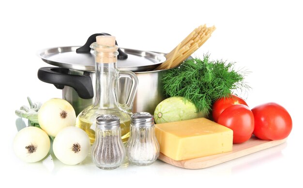 Fresh ingredients and cookware